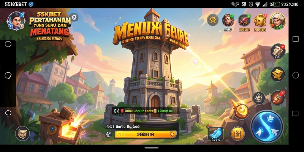 Screenshot gameplay 55KBET menampilkan aksi Tower Defense yang mendebarkan.