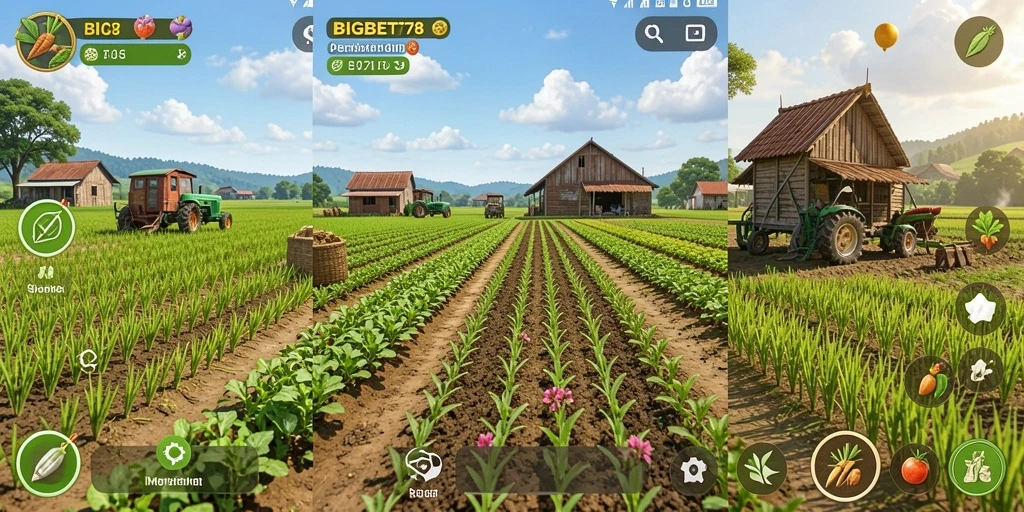 Tampilan menarik dari gameplay BIGBET78 yang penuh warna dan aktivitas bertani.