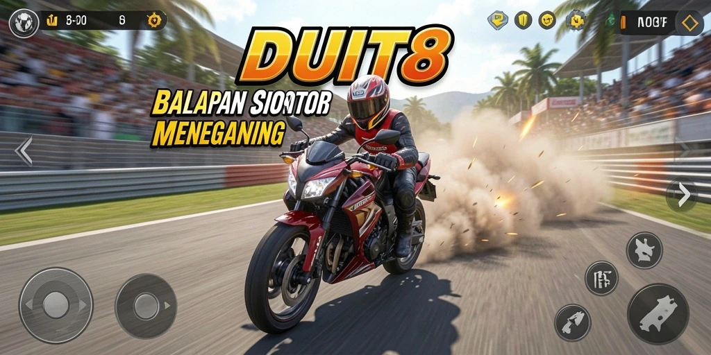 Tangkapan layar menampilkan aksi balapan motor yang mendebarkan.