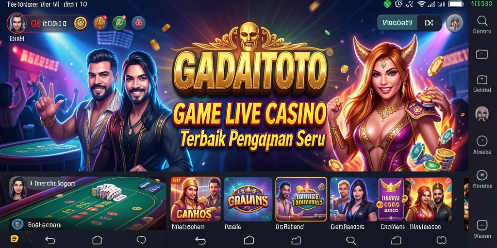 Screenshot menunjukkan dealer langsung dan suasana permainan yang mendebarkan.