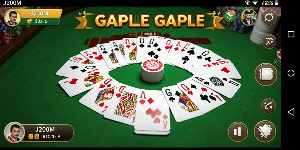 Screenshot J200M menampilkan gameplay Gaple yang seru dan interaktif.
