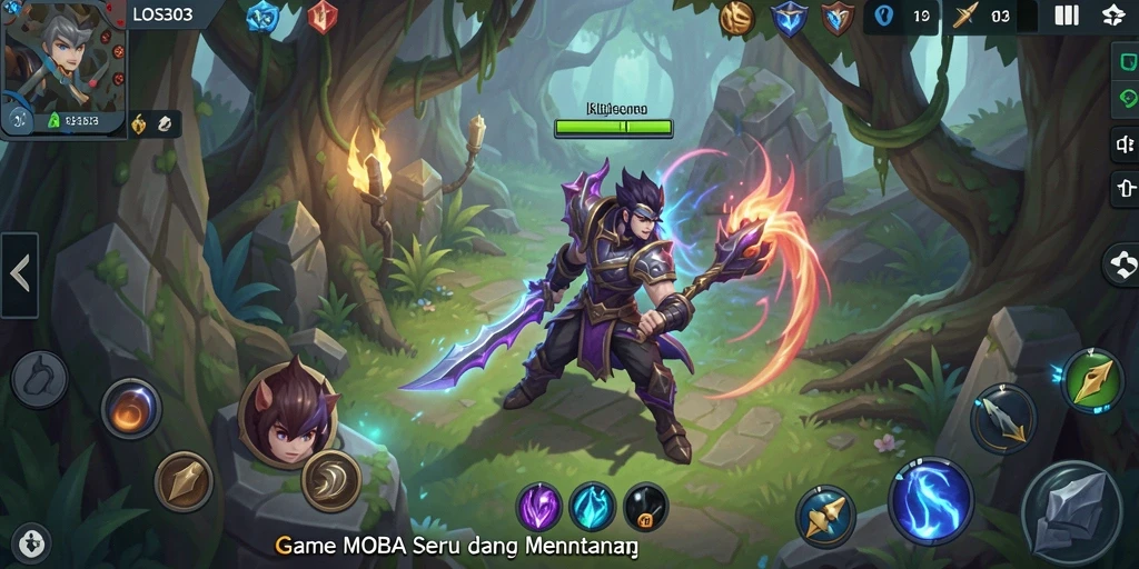Tampilan dinamis pertarungan seru di gameplay MOBA.