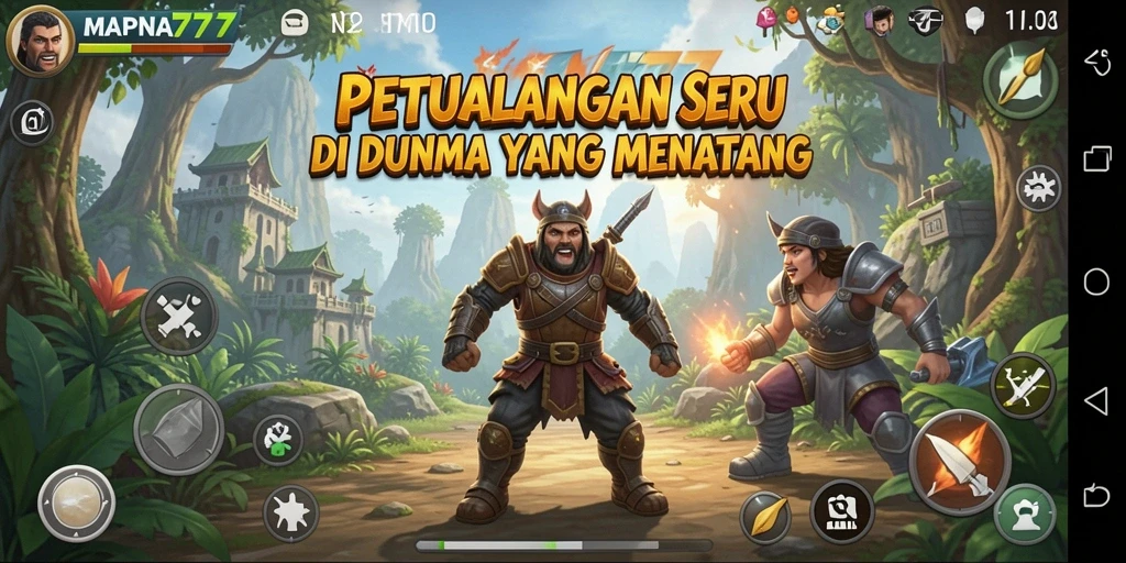 Screenshot menunjukkan karakter dalam aksi petualangan yang mendebarkan.