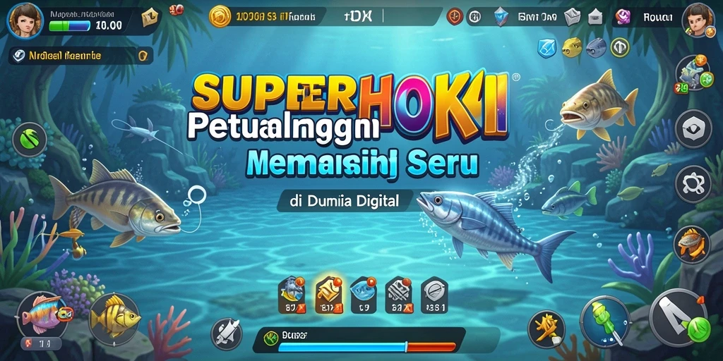 Screenshot gameplay SUPERHOKI menampilkan pengalaman memancing yang mendebarkan.